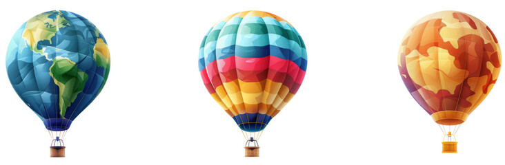 Fototapeta premium Exploration and Adventure: Hot Air Balloon World Globe and Travel Journal Clipart in Vibrant Colors