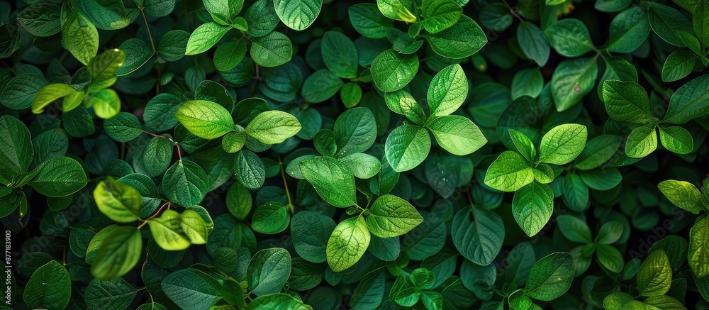 Poster fresh green leaves creating a serene natural setting with ample copy space image