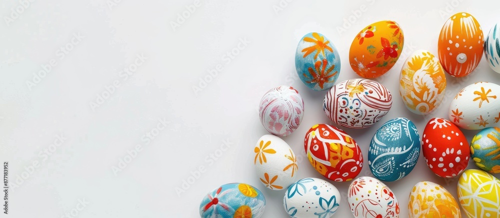 Poster celebrate easter with beautifully painted eggs against a white background perfect for holiday decora
