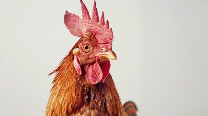Portrait of a one year old Curly feathered Pekin rooster against a white backdrop