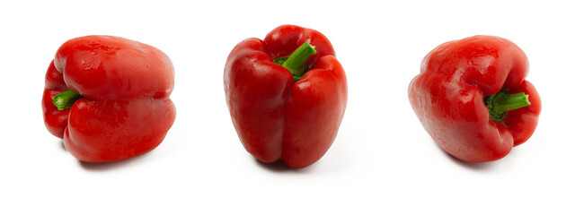 red bell pepper or paprika set, isolated on white background, studio shot with shadow
