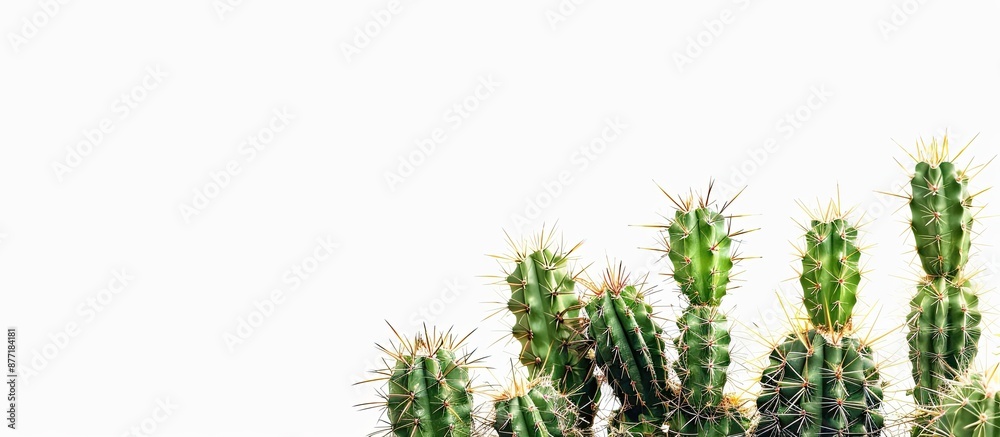 Poster White backdrop showcasing a cactus with a blank area on the left for additional elements in a copy space image