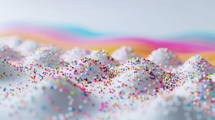 Fototapeta premium Colorful sprinkles on white mounds with pastel background