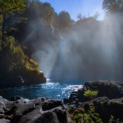 Lagoon in the Huilo Huilo hot springs with very beautiful blue waters