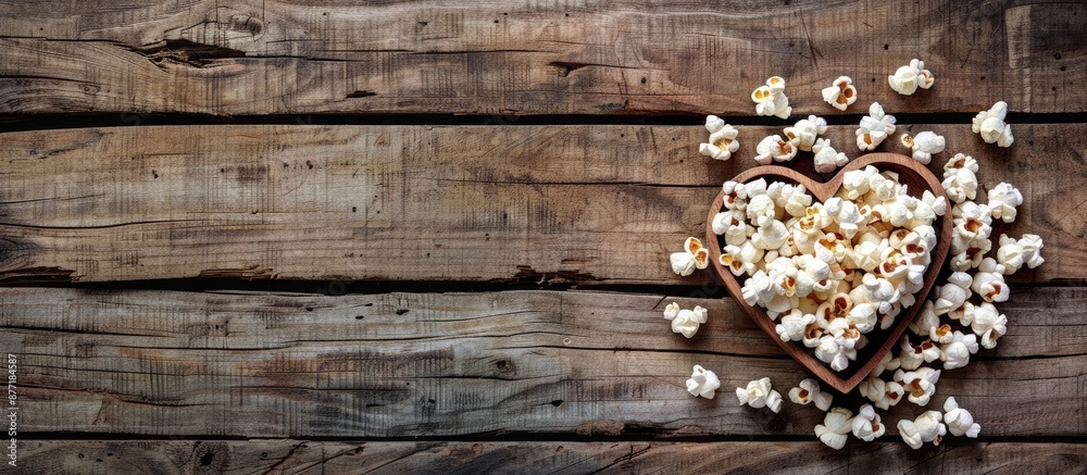 Aufkleber Popcorn heart displayed on a wooden backdrop with copy space image