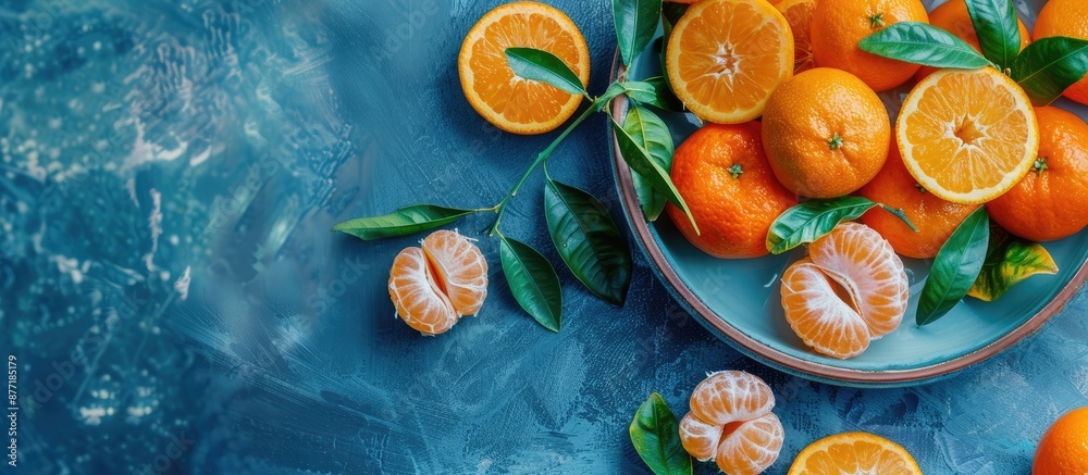 Fototapete square picture featuring a close up of fresh organic mandarin oranges tangerines and clementines wit