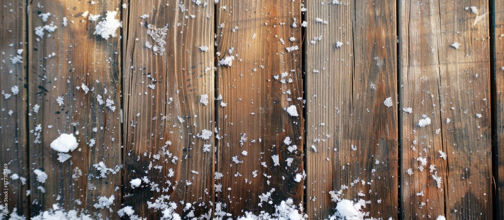 Poster snow dusted on a wooden background providing copy space image