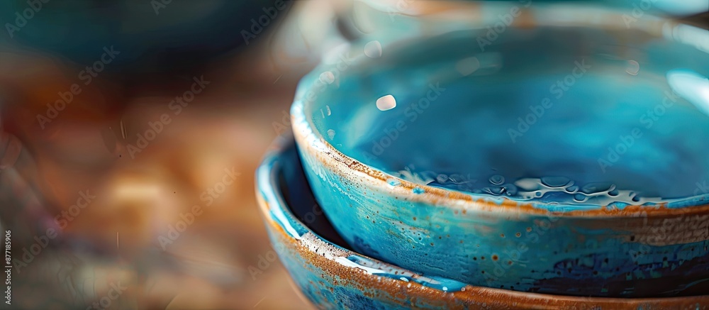 Poster Handmade ceramic with a traditional touch displayed in soft focus close up featuring a blank copy space image for text or designs