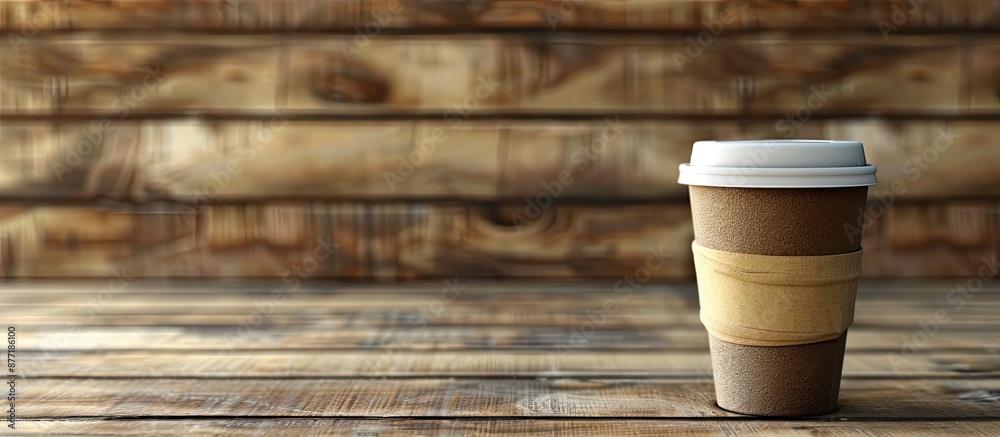Poster coffee cup made out of untreated wood displaying a blank surface for a copy space image