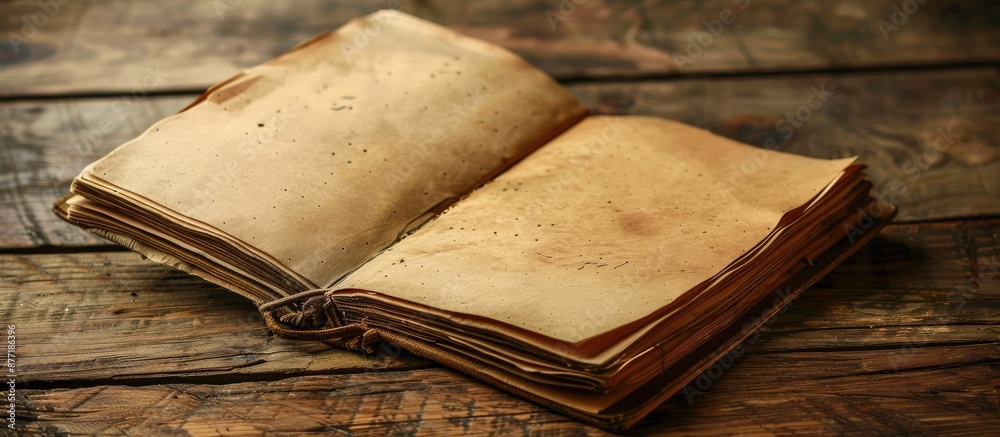 Poster An empty notebook on a wooden surface provides ample copy space for text or images
