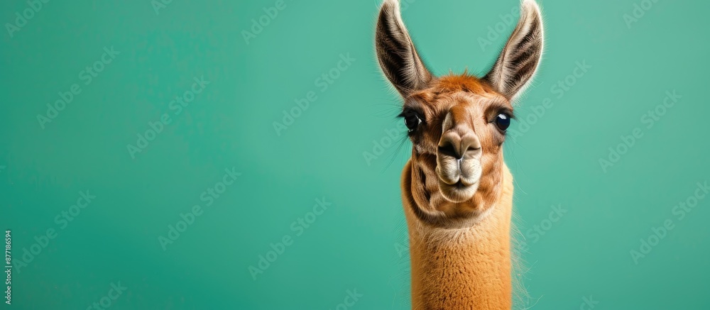 Poster llama with copy space image on green backdrop