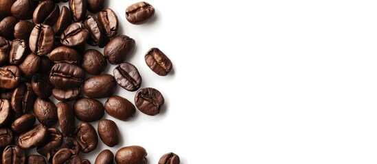 White background with copy space image featuring coffee beans ideal for text placement within a coffee themed setting
