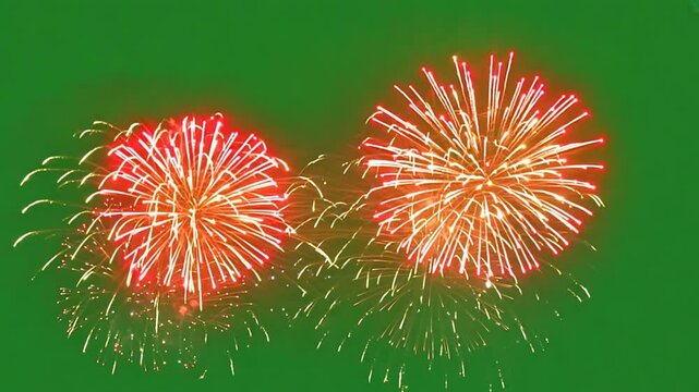 Beautiful fireworks on a green screen