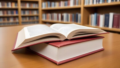 Fototapeta premium Closeup view of a book on table in library