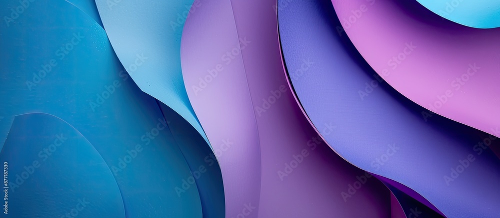 Poster Minimal abstract design with blue and purple colored paper shapes creating a background with copy space image