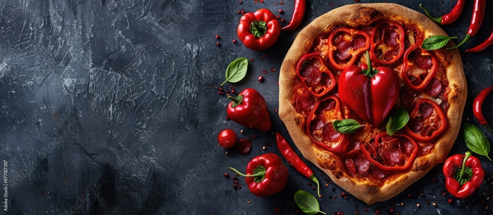 Aufkleber pizza for valentine s day featuring red peppers artfully arranged on the top with copy space image