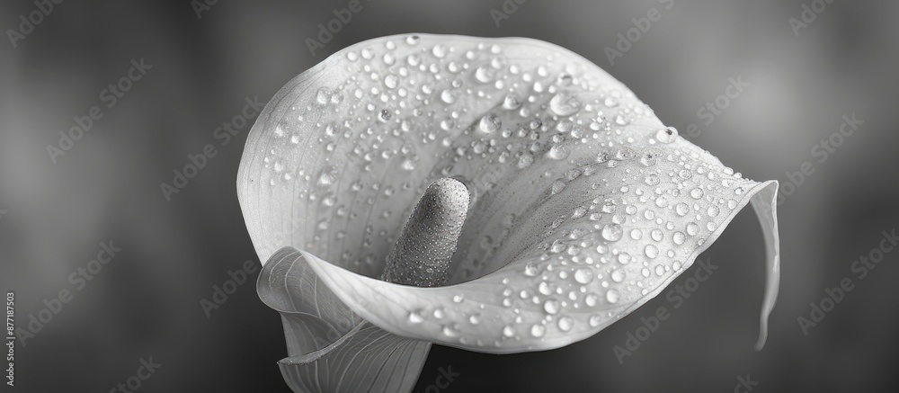 Poster Black and white macro photograph of a Calla flower with intricate details displaying grain texture when viewed at full size Copy space image
