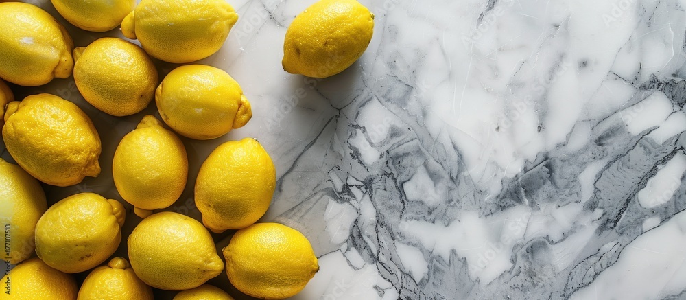 Leinwandbilder lemons arranged on a marble surface in a flat lay composition with copy space image