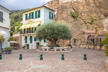 The main historic square (2 brothers) of Roquebrune Cap Martin - Cote D'Azur, France
