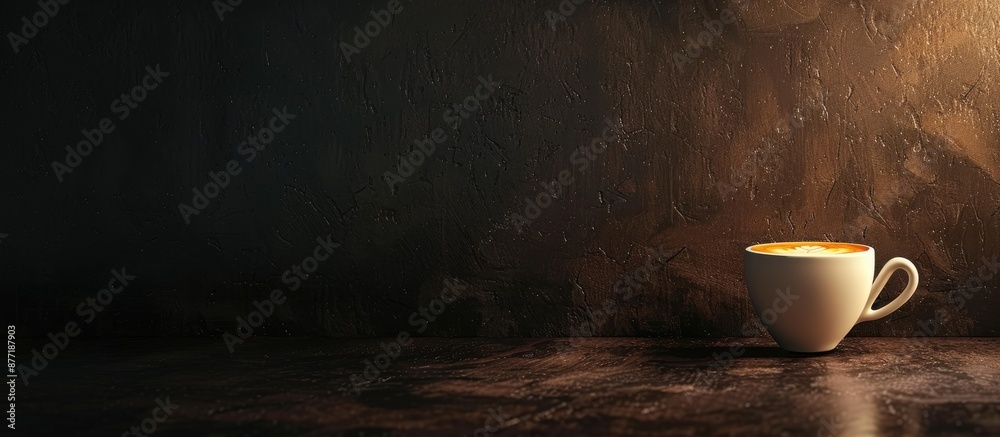 Aufkleber Coffee cup on a dark table at a hotel during a coffee break with a blank space for adding an image. with copy space image. Place for adding text or design