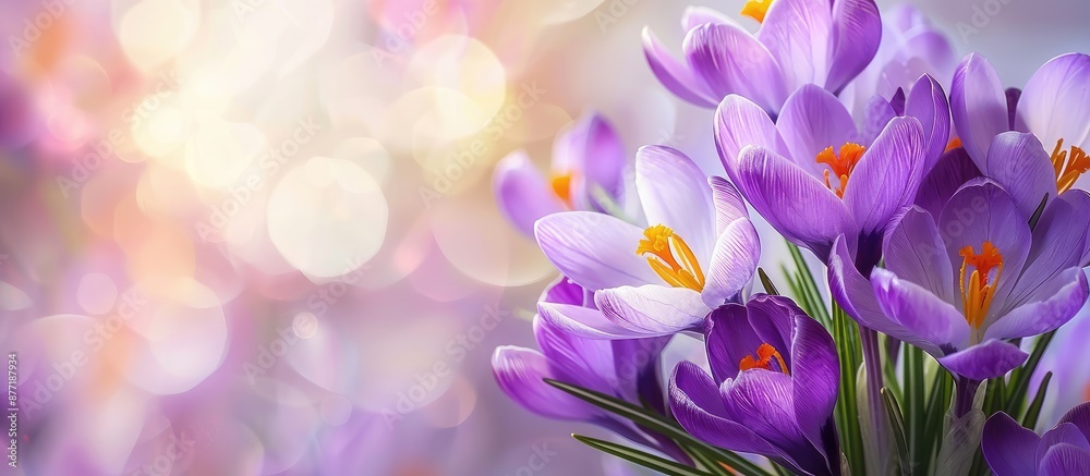 Leinwandbilder Captivating spring crocus blooms against a blurred backdrop with copy space image