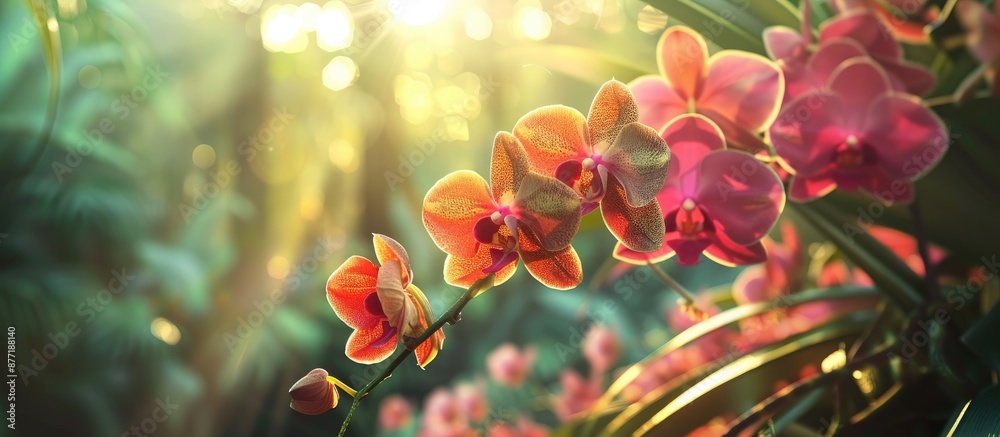 Aufkleber Capture a beautiful blooming Moth Orchid in a tropical garden with a blurred background ideal for adding text representing an agriculture concept. with copy space image