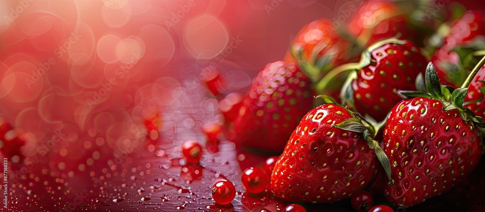 Fototapete macro close up of a stunning and appetizing strawberry arrangement on a vibrant backdrop with ample 