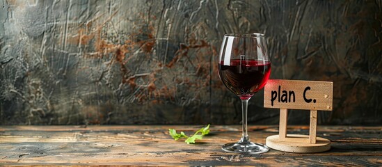 Clear background image with copy space featuring a wine glass and a sign reading plan C