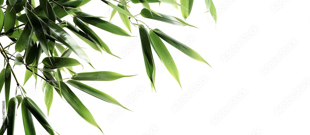 Wall mural White background showcases lush bamboo leaves on isolated bamboo branches copy space image