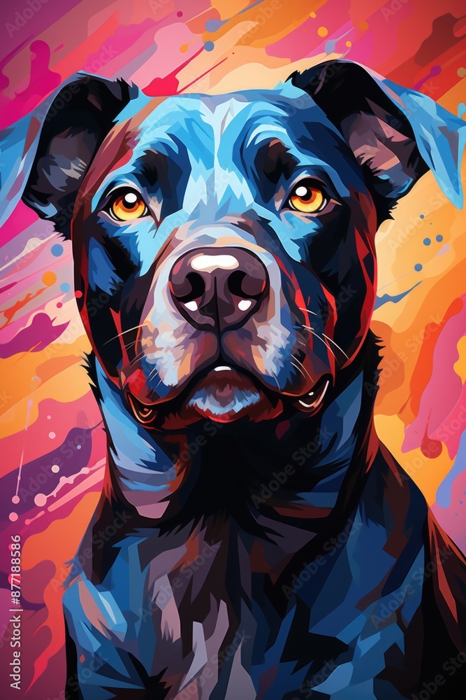 Wall mural Pitbull's colorful dog terrier in geometric pop art. illustration, generative IA