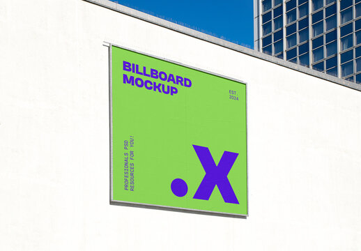 Billboard on Building Facade Mockup