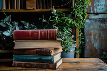 Vintage Books on a Wooden Table
