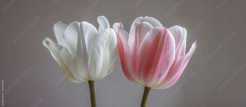 Leinwandbilder tender and intricate white and pink tulips create a charming display in a copy space image