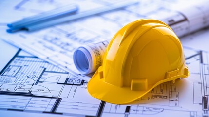 Construction Safety Gear On Blueprint
