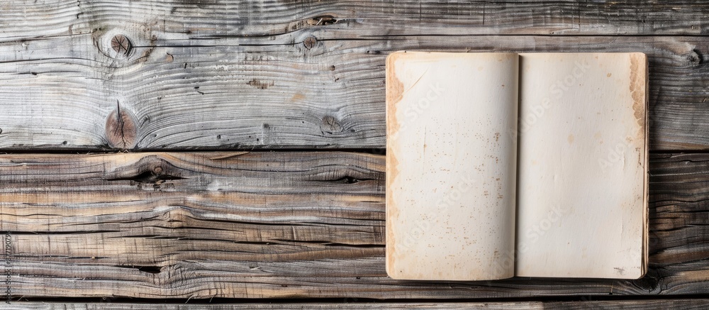 Aufkleber An empty notebook on a wooden surface provides ample copy space for text or images
