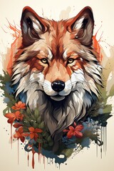 Naklejka premium Vector illustration of the front view of a wolf head, a surprisingly perfect des, generative IA