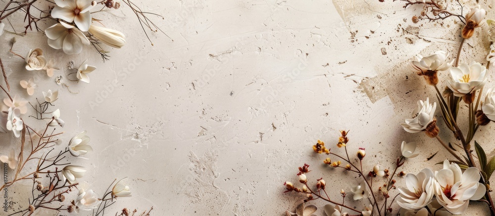 Poster neutral floral backdrop with textured elements and copy space image