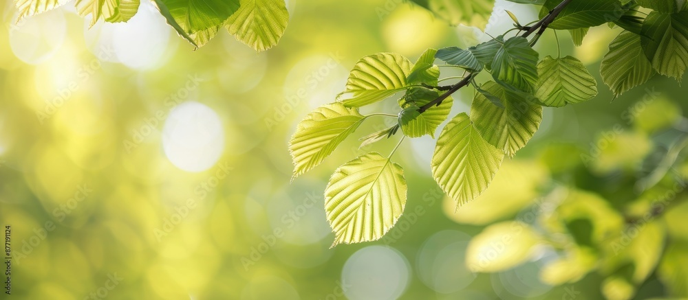 Poster Close up of fresh birch leaves in the springtime with a spring atmosphere and room for a copy space image
