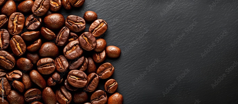 Leinwandbilder Coffee beans after roasting with space for text or design in an image. with copy space image. Place for adding text or design