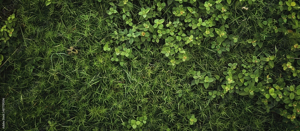 Aufkleber Top view of a textured background with green grass suitable for a copy space image