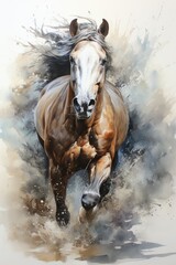 Watercolor Horse Painting Water Painting Horse Art, generative IA