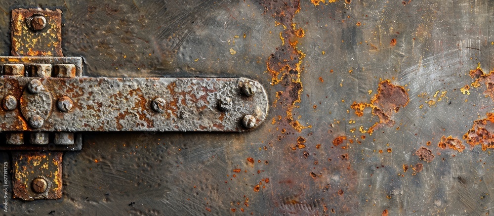 Poster Rusty hinges against a grey backdrop with room for a copy space image