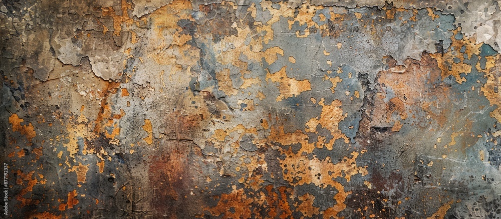 Poster A retro pattern wall with a vintage or grungy background of natural cement or stone texture creates a concept wall banner with an aged rusted material for a metaphorical copy space image