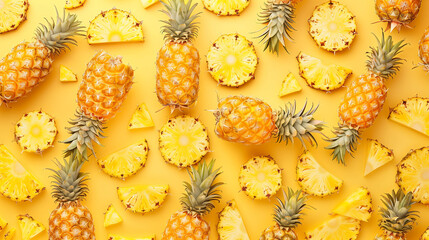 Background pattern with a slice of pineapple, showing the yellow fruit in texture and pattern. The shapes of pineapples add character and exoticism to the image.