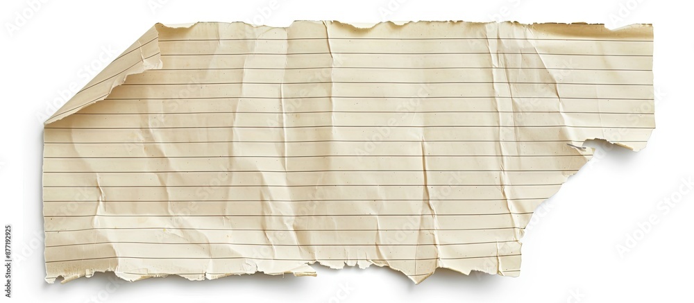 Poster isolated against a white backdrop a torn sheet of lined note paper offers copy space image for text