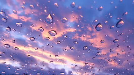 View of the sky reflected in raindrops. Each drop acts like a mirror, reflecting the sky in its reflection.