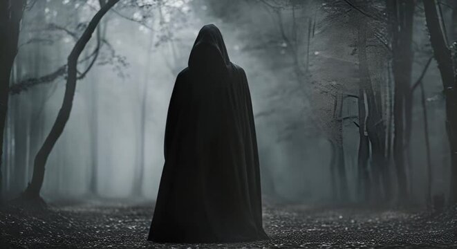 dark dementor in black foggy forest