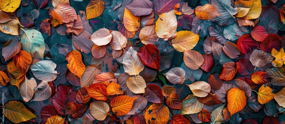 Wall mural colorful autumn leaves creating an abstract backdrop with copy space image