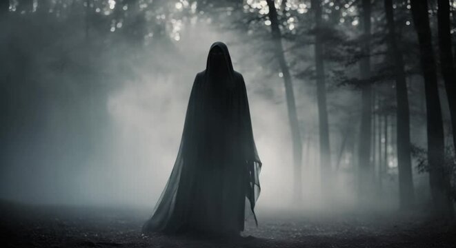 dark dementor in black foggy forest