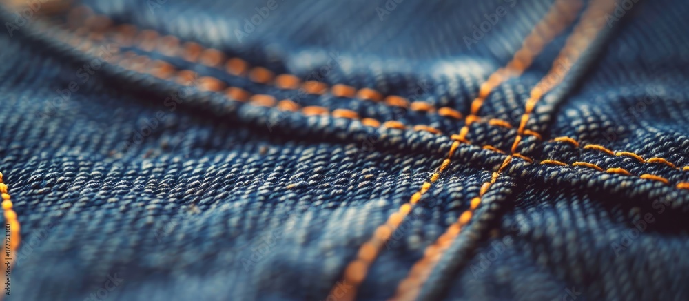 Poster Close up on a pair of jeans with a stitched pattern featuring copy space image